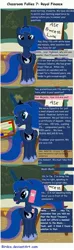 Size: 900x3046 | Tagged: safe, artist:birdco, derpibooru import, princess luna, alicorn, pony, chalkboard, classroom follies, comic, female, implied diamond tiara, implied silver spoon, mare, mobile phone, moshi moshi, phone, solo, this will end in tears and/or a journey to the moon