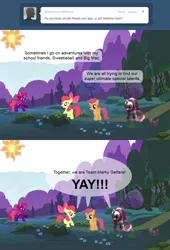 Size: 850x1250 | Tagged: safe, derpibooru import, apple bloom, fizzypop, scootaloo, sweetie belle, earth pony, pegasus, pony, unicorn, ask terry, cutie mark crusaders, female, filly, mare, sweetie real, team marky getters, terry