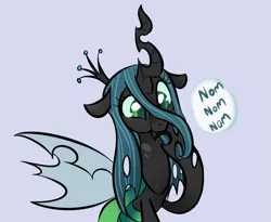 Size: 712x584 | Tagged: safe, artist:jessy, derpibooru import, queen chrysalis, changeling, changeling queen, cheeselegs, cute, cutealis, cuteling, female, floppy ears, hoof in mouth, image, nom, png, simple background, solo