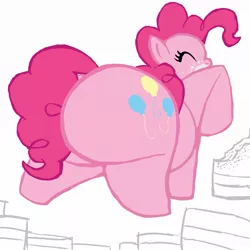 Size: 1200x1200 | Tagged: suggestive, artist:arkveveen, artist:bigmint, derpibooru import, pinkie pie, earth pony, pony, eyes closed, fat, female, mare, plot, pudgy pie, rear view, solo, solo female