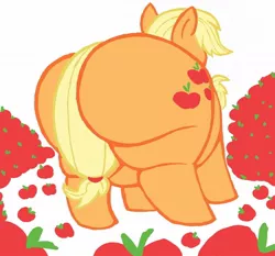 Size: 1200x1116 | Tagged: suggestive, artist:arkveveen, artist:bigmint, derpibooru import, applejack, earth pony, pony, apple, applebutt, applefat, fat, female, food, large butt, mare, obese, plot, rear view, solo, solo female