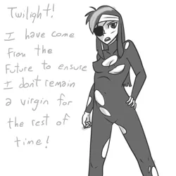 Size: 1280x1280 | Tagged: artist:7nights, bandage, breasts, derpibooru import, eyepatch, female, future twilight, grayscale, human, humanized, monochrome, now neither of us will be virgins, solo, solo female, suggestive, twilight sparkle, twolight