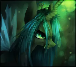 Size: 1600x1413 | Tagged: safe, artist:imalou, derpibooru import, queen chrysalis, changeling, changeling queen, fangs, female, frown, image, png, smiling, solo