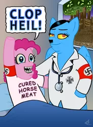 Size: 658x900 | Tagged: safe, artist:curtsibling, derpibooru import, pinkie pie, pony, clothes, edgy, female, mare, nazi, pony hitler, stethoscope