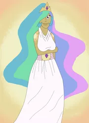 Size: 1449x2008 | Tagged: artist:ac-drawings, artist:mousathe14, askthemanesix, color, derpibooru import, gradient background, hair over one eye, human, humanized, moderate dark skin, princess, princess celestia, safe, solo, tanlestia