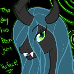 Size: 1000x1000 | Tagged: safe, artist:cassie-chan55, derpibooru import, queen chrysalis, changeling, changeling queen, bust, dialogue, fangs, female, image, lidded eyes, open mouth, png, portrait, solo