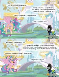 Size: 850x1100 | Tagged: safe, derpibooru import, pound cake, princess celestia, alicorn, pony, ask terry, female, holy grail, mare, monty python, queen, queen celestia, sir naitf