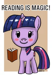 Size: 500x721 | Tagged: safe, artist:johnjoseco, derpibooru import, twilight sparkle, pony, unicorn, blushing, book, bookhorse, chibi, cute, female, filly, filly twilight sparkle, photoshop, read, reading, reading is magic, solo, that pony sure does love books, unicorn twilight