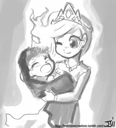 Size: 906x1000 | Tagged: artist:johnjoseco, baby, derpibooru import, duo, duo female, female, grayscale, holding a baby, human, humanized, monochrome, princess celestia, princess luna, royal sisters, safe, screaming, sisters, young