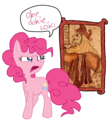 Size: 400x442 | Tagged: safe, artist:rannarbananar, derpibooru import, pinkie pie, earth pony, pony, ew gay, female, loki, mare, okie doki loki, pun, solo, visual pun