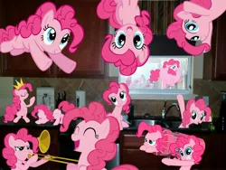 Size: 4000x3000 | Tagged: safe, derpibooru import, pinkie pie, earth pony, pony, clones, crown, female, irl, jewelry, kitchen, mare, multeity, photo, ponies in real life, regalia, too much pink energy is dangerous, trombone