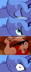 Size: 680x1558 | Tagged: safe, derpibooru import, princess luna, alicorn, human, pony, beauty and the beast, bed meme, exploitable meme, female, gaston, human male, male, mare, meme, morning after, s1 luna, waking up