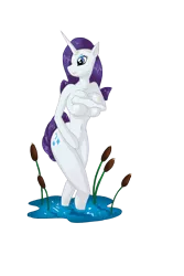 Size: 2592x3872 | Tagged: anthro, arm hooves, artist:valoubalou, breasts, busty rarity, covering, derpibooru import, female, high res, nudity, rarity, solo, solo female, suggestive, water