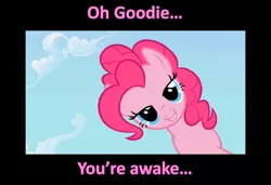 Size: 1578x1078 | Tagged: safe, derpibooru import, edit, edited screencap, screencap, pinkie pie, earth pony, pony, bedroom eyes, caption, female, looking at you, mare, rapeface, solo