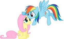 Size: 3257x2034 | Tagged: safe, artist:kurokaji11, derpibooru import, fluttershy, rainbow dash, pegasus, pony, comforting, female, flutterdash, flying, high res, lesbian, mare, pat, shipping, simple background, sitting, transparent background, vector