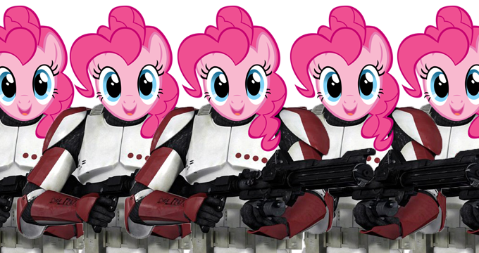 Size: 680x360 | Tagged: armor, clone, clones, clone trooper, clone wars, crossover, derpibooru import, pinkie clone, pinkie pie, safe, star wars, too many pinkie pies