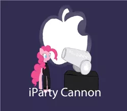 Size: 1026x890 | Tagged: safe, derpibooru import, pinkie pie, earth pony, pony, apple (company), clothes, female, keynote, macbook, mare, no pupils, open mouth, party cannon, solo