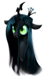 Size: 700x1187 | Tagged: safe, artist:miikanism, derpibooru import, queen chrysalis, changeling, changeling queen, bust, fangs, female, floppy ears, frown, image, jpeg, portrait, simple background, solo, white background