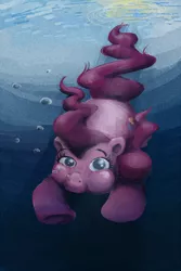Size: 500x750 | Tagged: safe, artist:hayhedgehoghay, derpibooru import, pinkie pie, earth pony, pony, bubble, colored pupils, female, holding breath, mare, puffy cheeks, solo, swimming, underwater, water