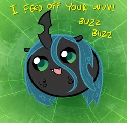 Size: 1200x1164 | Tagged: safe, artist:willdrawforfood1, derpibooru import, queen chrysalis, changeling, changeling queen, :3, blob, chubbie, cute, cutealis, dialogue, fangs, female, frown, image, looking at you, open mouth, png, smiling, solo, weapons-grade cute