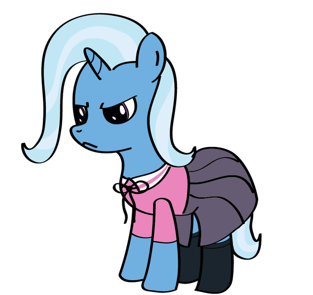 Size: 736x695 | Tagged: safe, artist:why485, derpibooru import, trixie, pony, unicorn, angry, clothes, female, mare, photoshop, shirt, simple background, skirt, solo, white background