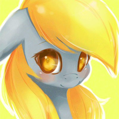 Size: 400x400 | Tagged: safe, artist:derpiihooves, derpibooru import, derpy hooves, pegasus, pony, animated, blinking, bust, colored pupils, cute, derpabetes, female, floppy ears, gif, looking at you, mare, portrait, simple background, smiling, solo, yellow background