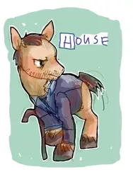 Size: 400x533 | Tagged: safe, artist:herbata, derpibooru import, ponified, earth pony, pony, cane, gregory house, house m.d., looking back, male, solo, stallion