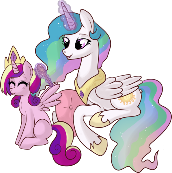 Size: 644x648 | Tagged: safe, artist:lulubell, derpibooru import, princess cadance, princess celestia, alicorn, pony, aunt and niece, brush, brushie, cute, cutedance, cutelestia, duo, duo female, female, filly, filly cadance, mare, momlestia, pillow, prone, simple background, sitting, smiling, transparent background, younger