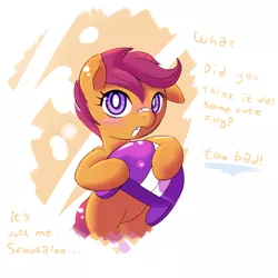 Size: 760x760 | Tagged: dead source, safe, artist:haute-claire, derpibooru import, scootaloo, pegasus, pony, abstract background, bandaid, bipedal, blushing, cute, cutealoo, female, filly, helmet, it was me, scootalove, solo
