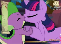 Size: 702x507 | Tagged: suggestive, artist:buttercupsaiyan, derpibooru import, spike, twilight sparkle, dragon, pony, unicorn, baby dragon on mare, double the fun, explicit source, female, flash, flash game, foalcon, holding hooves, image, interspecies, kissing, male, mare, png, sex game, shipping, straight, twispike