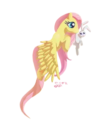 Size: 747x968 | Tagged: safe, artist:alipes, derpibooru import, angel bunny, fluttershy, pegasus, pony, female, flying, mare, mouth hold, scruff, simple background, transparent background