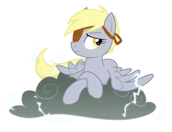 Size: 2200x1700 | Tagged: safe, artist:equestria-prevails, derpibooru import, derpy hooves, pegasus, pony, cloud, eyepatch, female, general derpy, hooves, lightning, lying on a cloud, mare, on a cloud, prone, royal guard, simple background, solo, transparent background, wings