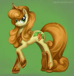 Size: 541x555 | Tagged: safe, artist:sugarsongart, derpibooru import, carrot top, golden harvest, earth pony, pony, female, jewelry, mare, princess, simple background, smiling, solo, tiara