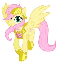 Size: 4520x5000 | Tagged: safe, artist:equestria-prevails, artist:jennieoo, derpibooru import, fluttershy, pegasus, pony, absurd resolution, alternate hairstyle, armor, cute, element of kindness, female, looking at you, mare, shyabetes, simple background, smiling, solo, spread wings, transparent background, vector