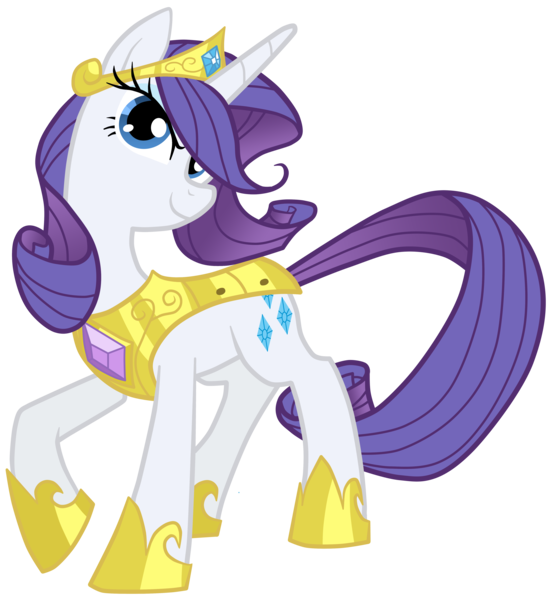 Size: 4612x4999 | Tagged: safe, artist:equestria-prevails, artist:jennieoo, derpibooru import, rarity, pony, unicorn, absurd resolution, armor, armorarity, element of generosity, female, hilarious in hindsight, hoof shoes, jewelry, looking at you, mare, raised hoof, royal guard rarity, simple background, smiling, solo, tiara, transparent background, vector