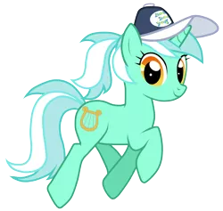 Size: 5000x4746 | Tagged: safe, artist:jennieoo, derpibooru import, lyra heartstrings, pony, unicorn, absurd resolution, alternate hairstyle, cap, female, hat, implied bon bon, looking at you, mare, ponytail, prancing, simple background, smiling, solo, transparent background, trotting, vector