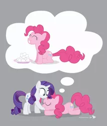 Size: 1050x1232 | Tagged: safe, artist:dm29, derpibooru import, pinkie pie, rarity, earth pony, pony, unicorn, attempted vore, dream, duo, duo female, female, hoof in mouth, mare, marshmallow, nom, prone, rarity is a marshmallow, thought bubble