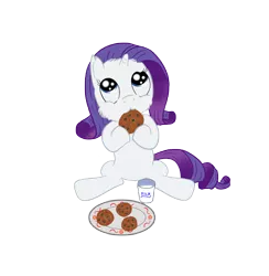 Size: 4000x4095 | Tagged: safe, artist:schnabsix, derpibooru import, rarity, pony, unicorn, absurd resolution, cookie, cute, female, filly, fluffy, looking up, milk, simple background, sitting, solo, transparent background