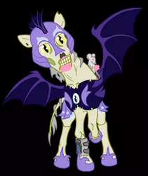 Size: 1024x1213 | Tagged: grimdark, artist:irkengeneral, derpibooru import, oc, oc:lionheart, oc:mouse, unofficial characters only, bat pony, dragon, ghoul, mouse, pony, fallout equestria, armor, black background, canterlot ghoul, night guard, pink cloud (fo:e), pipbuck, pipleg, simple background