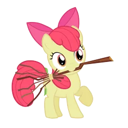 Size: 1360x1360 | Tagged: safe, artist:maishida, derpibooru import, apple bloom, earth pony, pony, broom, female, filly, mouth hold, raised hoof, simple background, solo, transparent background, vector