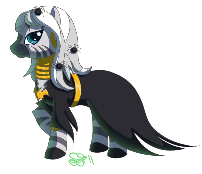 Size: 1031x887 | Tagged: artist:alipes, costume, derpibooru import, female, nightmare night, safe, simple background, solo, spider, transparent background, zebra, zecora