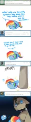 Size: 643x2468 | Tagged: safe, artist:pekou, derpibooru import, doctor whooves, rainbow dash, time turner, earth pony, pegasus, pony, ask my little chubbies, chubbie, comic, discord whooves, duo, female, male, mare, stallion, stepping on tail