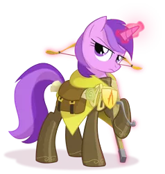 Size: 1900x2000 | Tagged: safe, artist:equestria-prevails, derpibooru import, amethyst star, pony, unicorn, bow (weapon), crossbow, female, frown, glowing horn, magic, mare, simple background, solo, telekinesis, transparent background