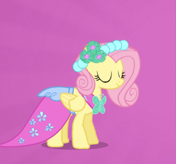 Size: 645x600 | Tagged: artist needed, safe, derpibooru import, part of a set, fluttershy, pegasus, pony, animated, bridesmaid dress, clothes, dancing, dress, eyes closed, female, gif, happy, mare, simple background, solo