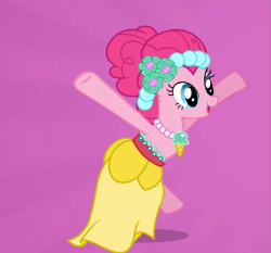 Size: 645x600 | Tagged: artist needed, safe, derpibooru import, part of a set, pinkie pie, earth pony, pony, alternate hairstyle, animated, bipedal, bridesmaid dress, clothes, dancing, dress, female, gif, mare, solo