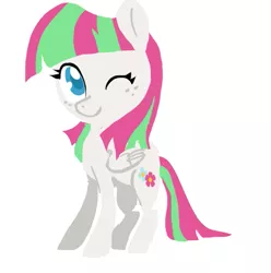 Size: 595x600 | Tagged: safe, artist:indiefoxtail, derpibooru import, blossomforth, pegasus, pony, colored pupils, female, mare, one eye closed, simple background, solo, white background, wink