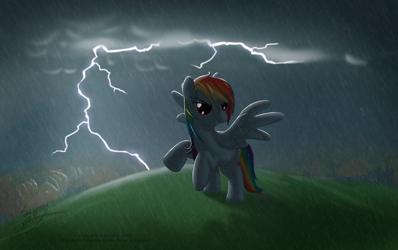 Size: 3172x2000 | Tagged: safe, artist:skipsy, derpibooru import, rainbow dash, pegasus, pony, backlighting, female, high res, lightning, mare, rain, rearing, solo, spread wings, storm, wet mane, wings