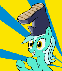 Size: 600x683 | Tagged: dead source, source needed, useless source url, safe, artist:madmax, derpibooru import, lyra heartstrings, pony, unicorn, abstract background, animated, boot, boots, clapping, clopplauding, crossover, eyestrain warning, female, gif, mare, shoe on head, smiling, solo, veggietales, vermin supreme