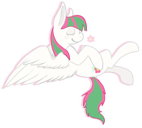 Size: 500x450 | Tagged: safe, artist:bajingzang, derpibooru import, blossomforth, pegasus, pony, cute, eyes closed, female, flower, flying, freckles, image, mare, on back, png, simple background, smiling, solo, transparent background