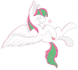 Size: 500x450 | Tagged: safe, artist:bajingzang, derpibooru import, blossomforth, pegasus, pony, cute, eyes closed, female, flower, flying, freckles, image, mare, on back, png, simple background, smiling, solo, transparent background